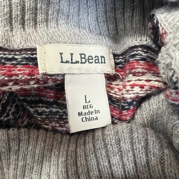 LL Bean Gray Fair Isle Turtleneck Sweater Size L Cotton Cashmere blend - Picture 7 of 12